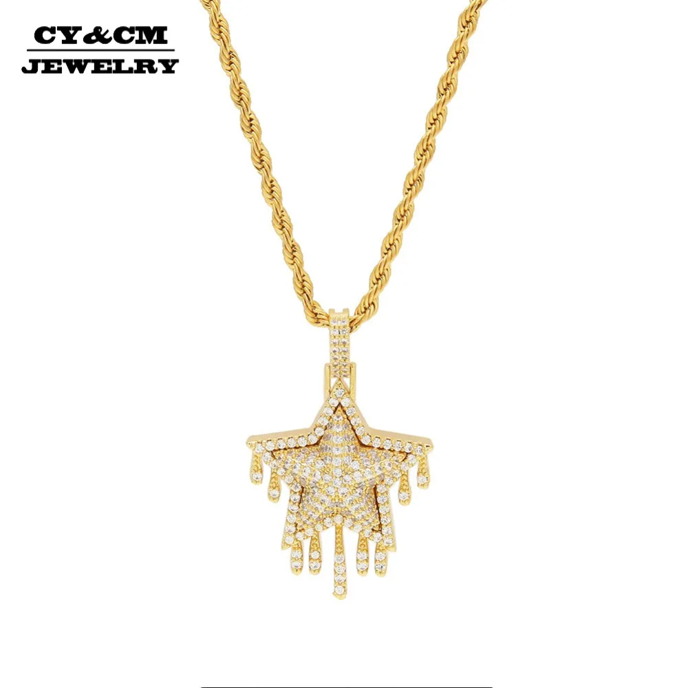 

CY&CM Star Gold Pendant AAA CZ Bling Iced Out Champagn Micro Paved Cubic Zirconia Hip hop Crystal Necklace Men Hiphop Jewelry