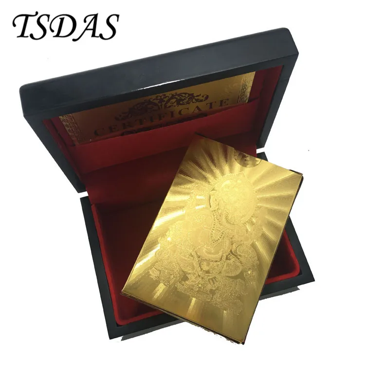 

Hot Selling 24K Gold Plated Playing Card With India God Design, Gold Foil Poker Card With Wooden Box Lucky Gift