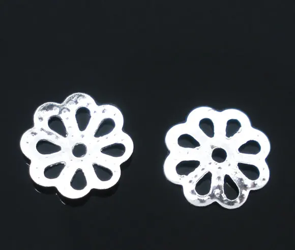 

DoreenBeads Alloy Beads Caps Flower Silver Plated (Fits 8mm-16mm Beads) Flower Hollow Pattern 7mm( 2/8") Dia, 250 PCs