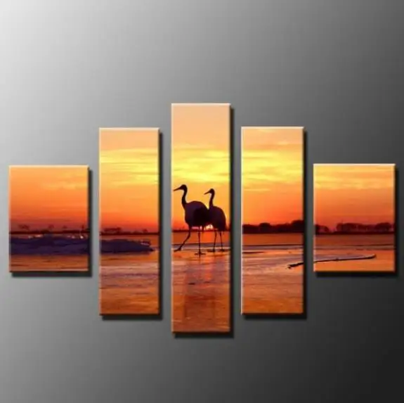 

Sunrise Seabirds Realism Landscape Handmade oil paintings 5 panels hand painted Ocean Style Wall Art Home Decor