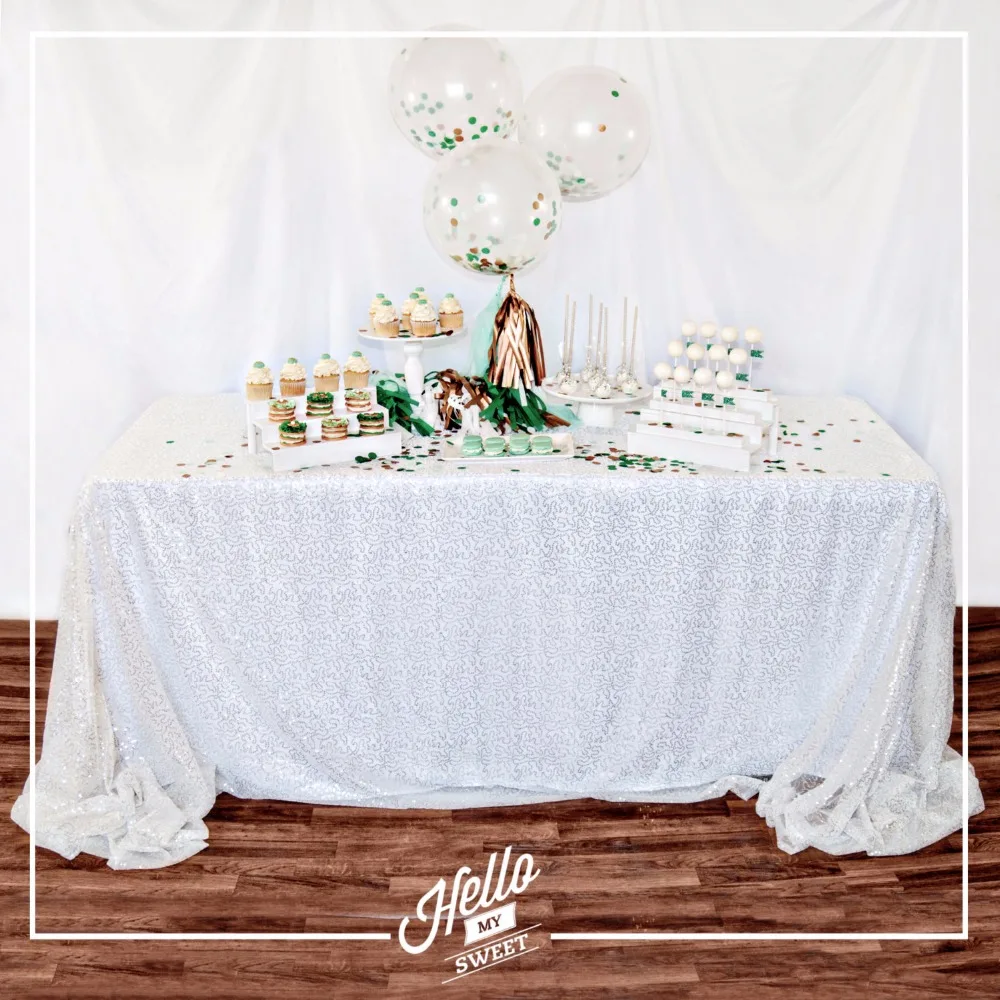 

Wholesale 10PCS White Sequin Tablecloth Wedding Cake Tablecloth Rectangle Sequin Table for Wedding Decoration90x156inch