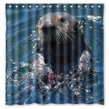 

[180*180cm]Custom Sea Otter Polyester Bathroom Shower Curtain Waterproof Fabric Bath Decorative Curtain with Hooks