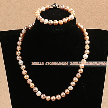 

Elegant And Graceful Hot Sale 9-10mm Natural Smooth White Pink Pearl Jewelry Set (Necklace & Bracelet)