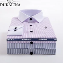 DUDALINA и полосатыми карманами Для мужчин одежда Slim Fit Для мужчин рубашка с длинными рукавами Для мужчин в горошек Повседневное Для мужчин рубашка социальных размера плюс M-5XL