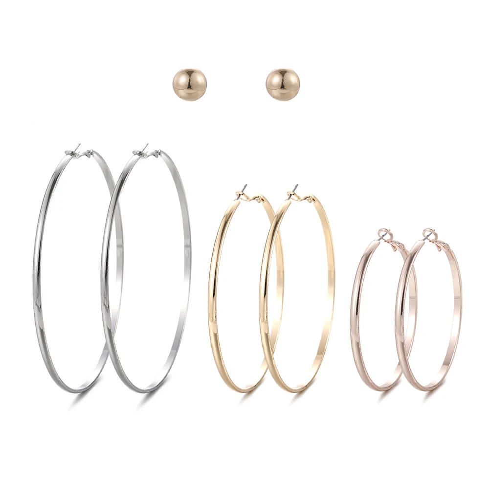 

Korean 4 Pairs/Set Gold Silver Small Big Circle Hoop Earrings for Women Large Round Earring Sets Fashion Jewelry Gifts Brincos