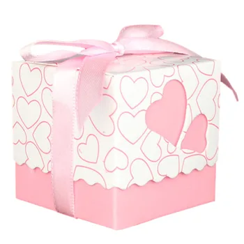 

30pcs Love Heart Small Laser Cut Gift Candy Boxes Wedding Party Favor Candy Bags With Ribbon Decor, Pink