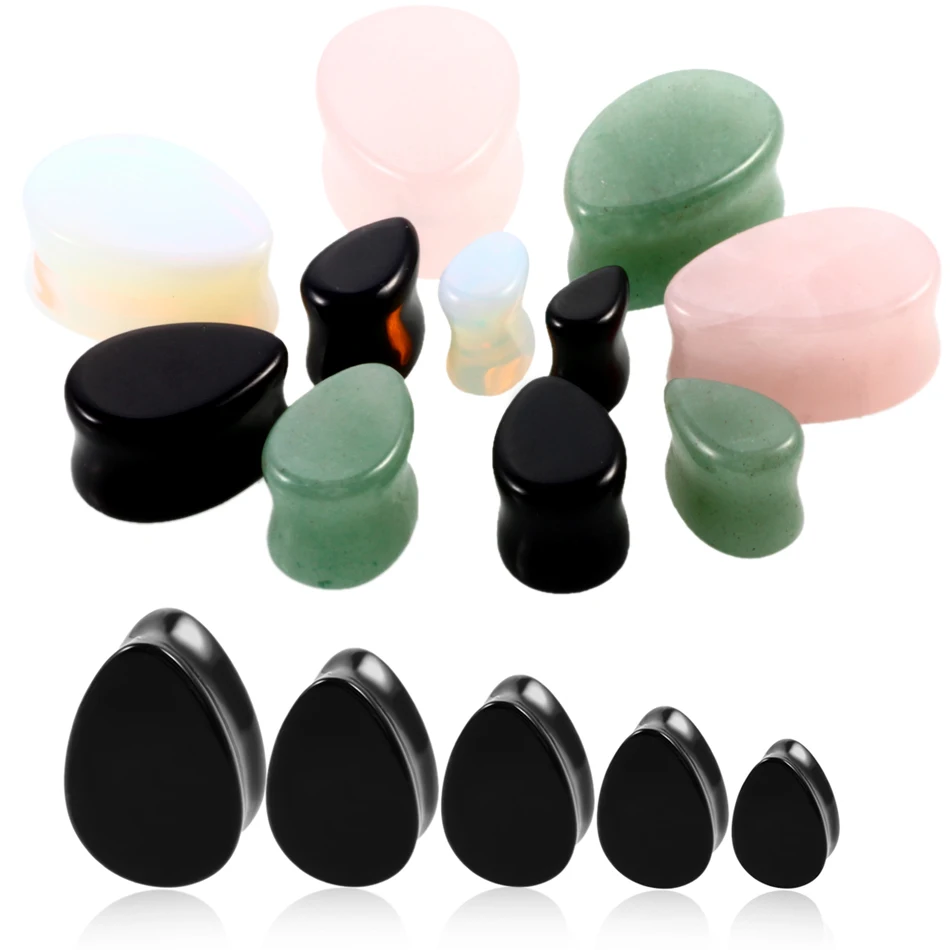 

2Pcs Teardrop Organic Natural Stone Ear Plugs Tunnels Ear Gauge Egg Pear Shape Ear Expander Stretch Piercings Body Jewelry