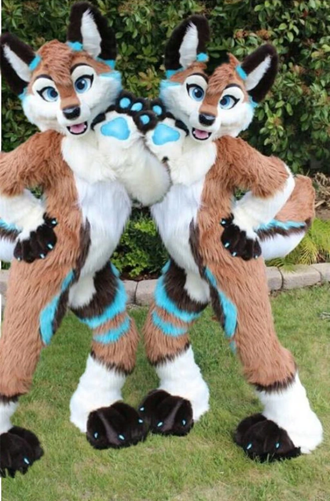 Halloween Long Fur Husky Dog Fox Fursuit Mascot Costume Suit Cosplay Dress Adult