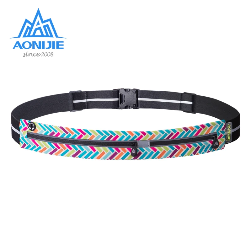 AONIJIE Adjustable Slim Double Pockets Running Waist Belt Jogging Bag Fanny Pack Travel Workout Fitness 6.8in Phone Holder