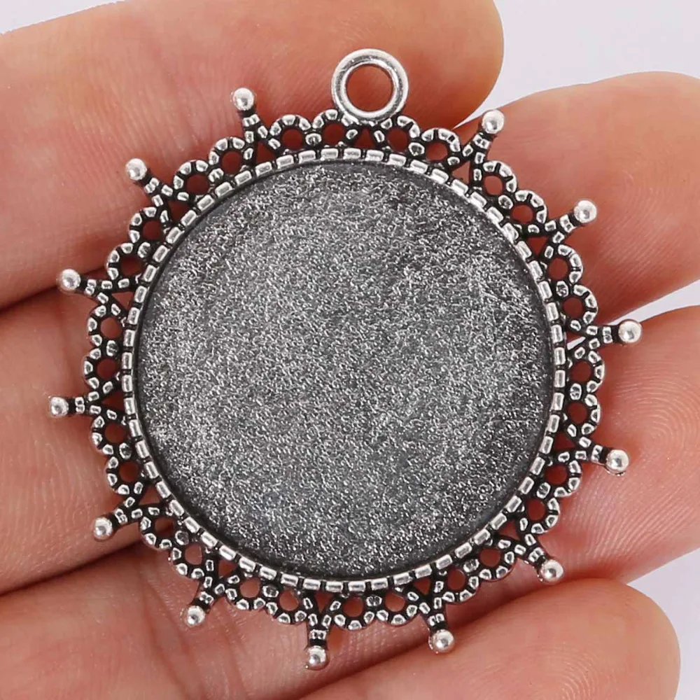 2pcs 45x43mm silver charms necklace pendant setting cabochon cameo base