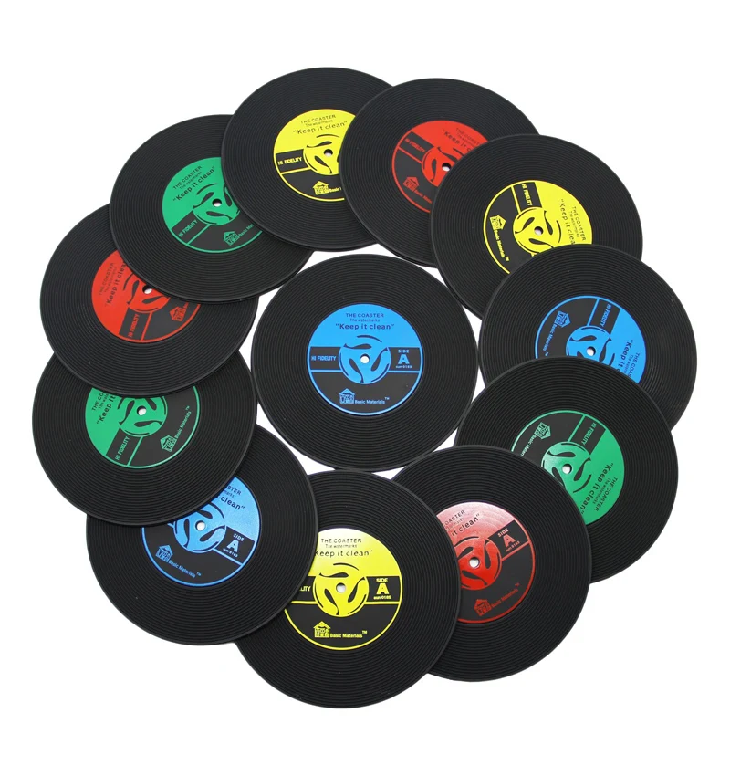 Retro Drink Coasters Cup Mat Mug Coaster Table Accessories Home Decor Placemat Vinyl Record Coasters for Drinks Table Mats (2-1)