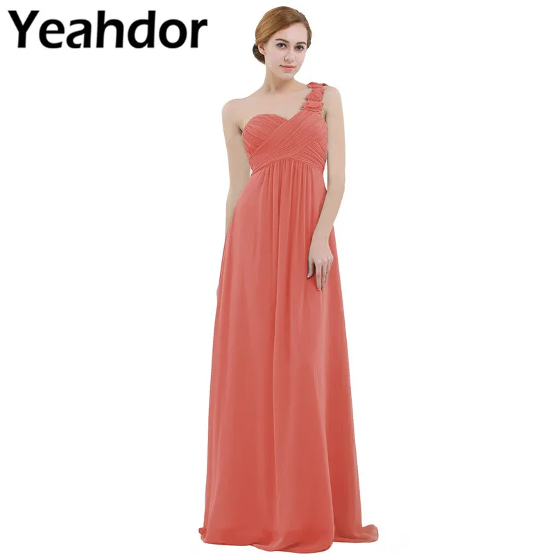 

Womens Chiffon Bridesmaid Dress High-waist Floor Length One-shoulder Pleated Lace Pageant Wedding Party Bridesmaid Dresses