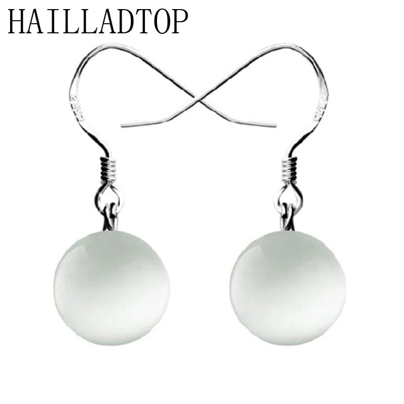 

Opal Cat Eye White Stud Earrings Hanging Drop Earrings Bride Jewelry for Fashion Girl Moon Light Stone Earrings Classic Hot