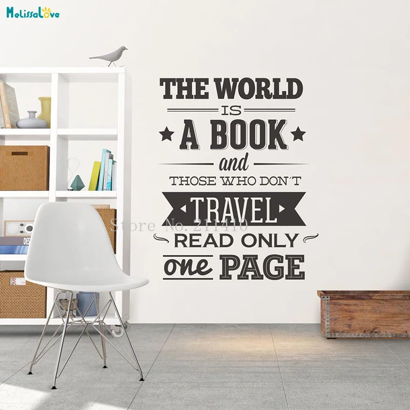 Наклейка на стену с книжным цитатой The World is a Book дорожные Переводные картинки