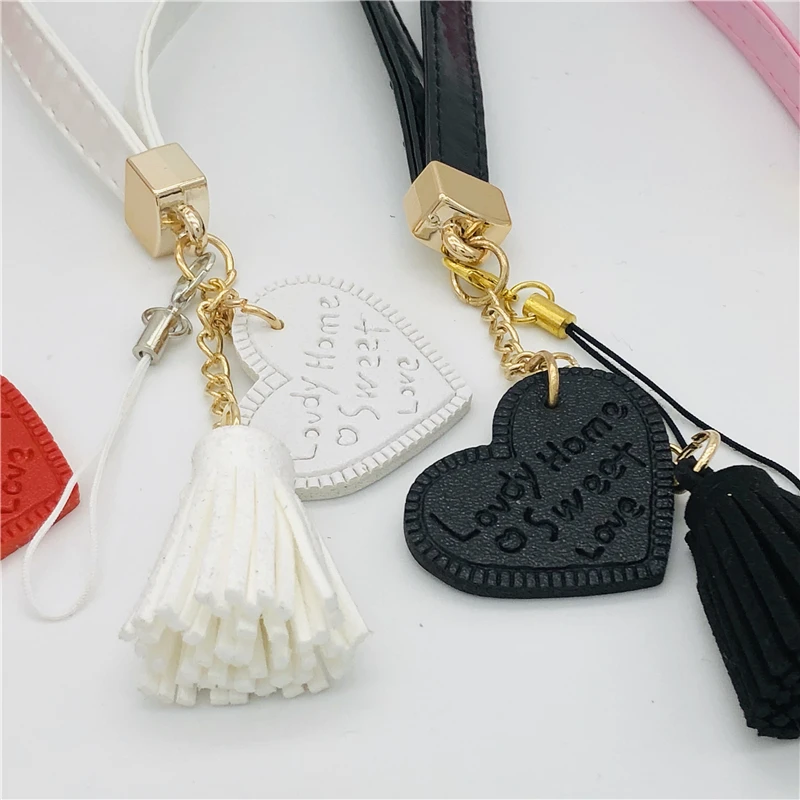 Fashion Tassel Hot Pop Lanyard Charm Mobile Phone Pendant PU Leather Love Camera Strap For iPhone Decor Keys Accessories