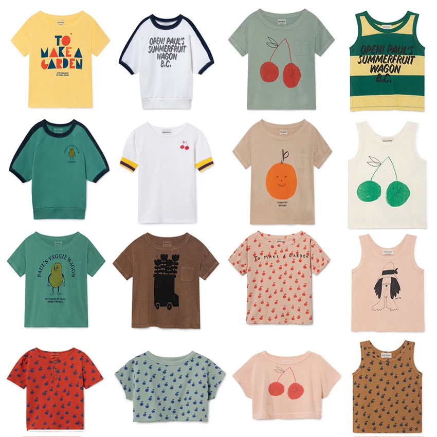 

2019 ZMHYAOKE Summer kids Choses New Arrivals Pre-sale T-shirt for Boys Girls Tops Cherry Apple Cotton Print Clothes for Big Kid