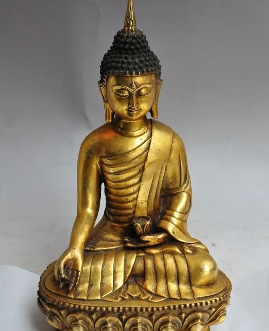 

12"tibet buddhism bronze gilt lotus sakyamuni Shakyamuni Tathagata buddha statue