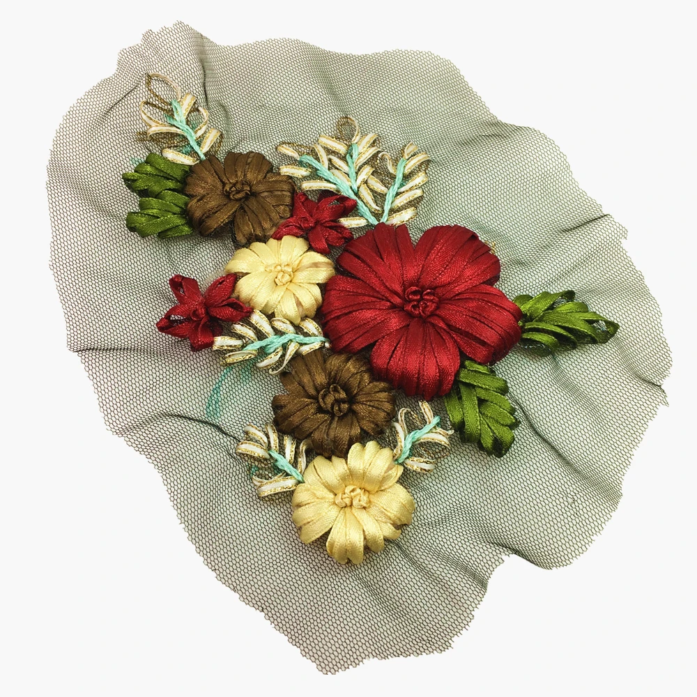 Buy 4pc Ribbon Embroidery Patch Flower Embroidered