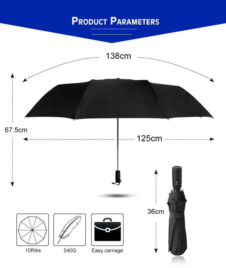 125 см Зонт от дождя для женщин автоматический большой 3 складной бизнес зонтик для мужчин качество 10 к Ветрозащитный путешествия открытый Paraguas