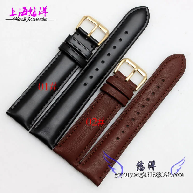 20mm 22mm Black Smooth Genuine Leather Watch Strap Band Mens Depolyment Stainless Steel Buckle
