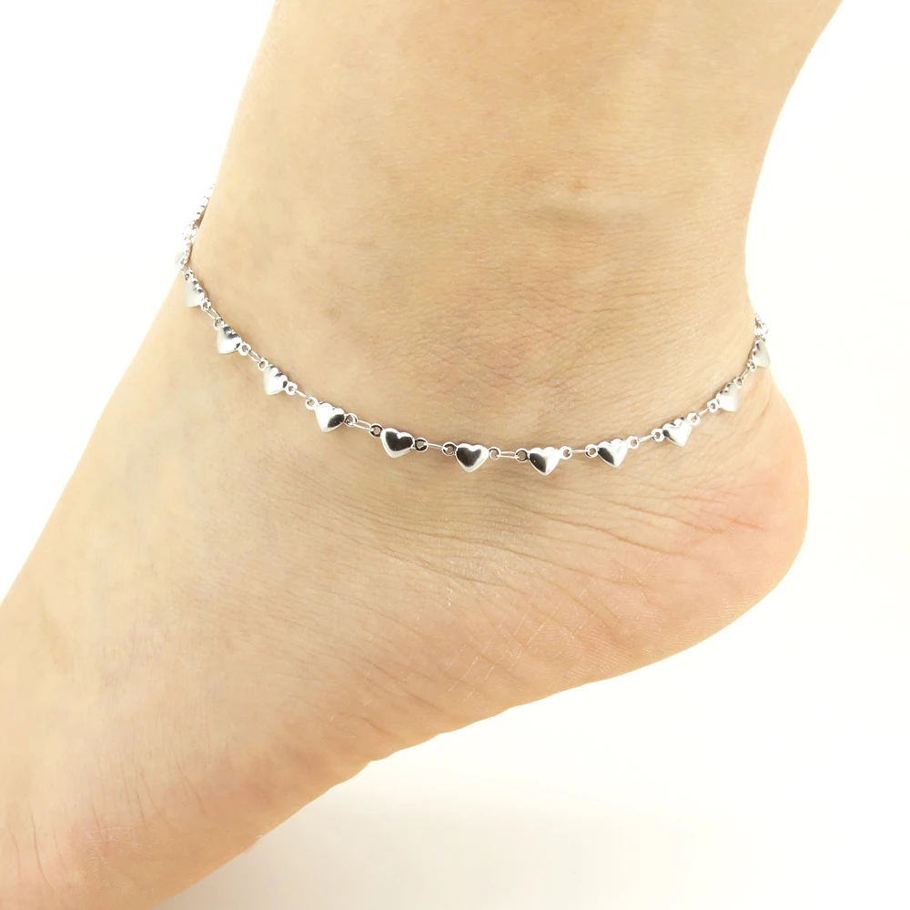 Fashion Accessories Women Barefoot Sandals Ankel Bracelets 18K Gold Color Stainless Steel Anklets High Polished Heart 9/10/11 Inches