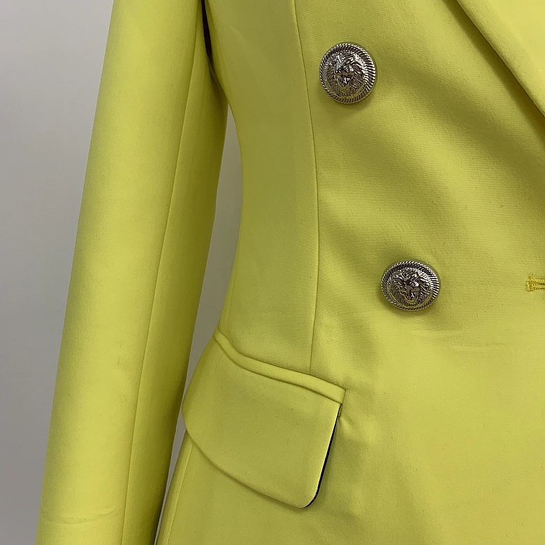 HIGH QUALITY Newest Fashion 2021 Designer Blazer Women's Lion Buttons Double Breasted Fluorescence Yellow Blazer Jacket