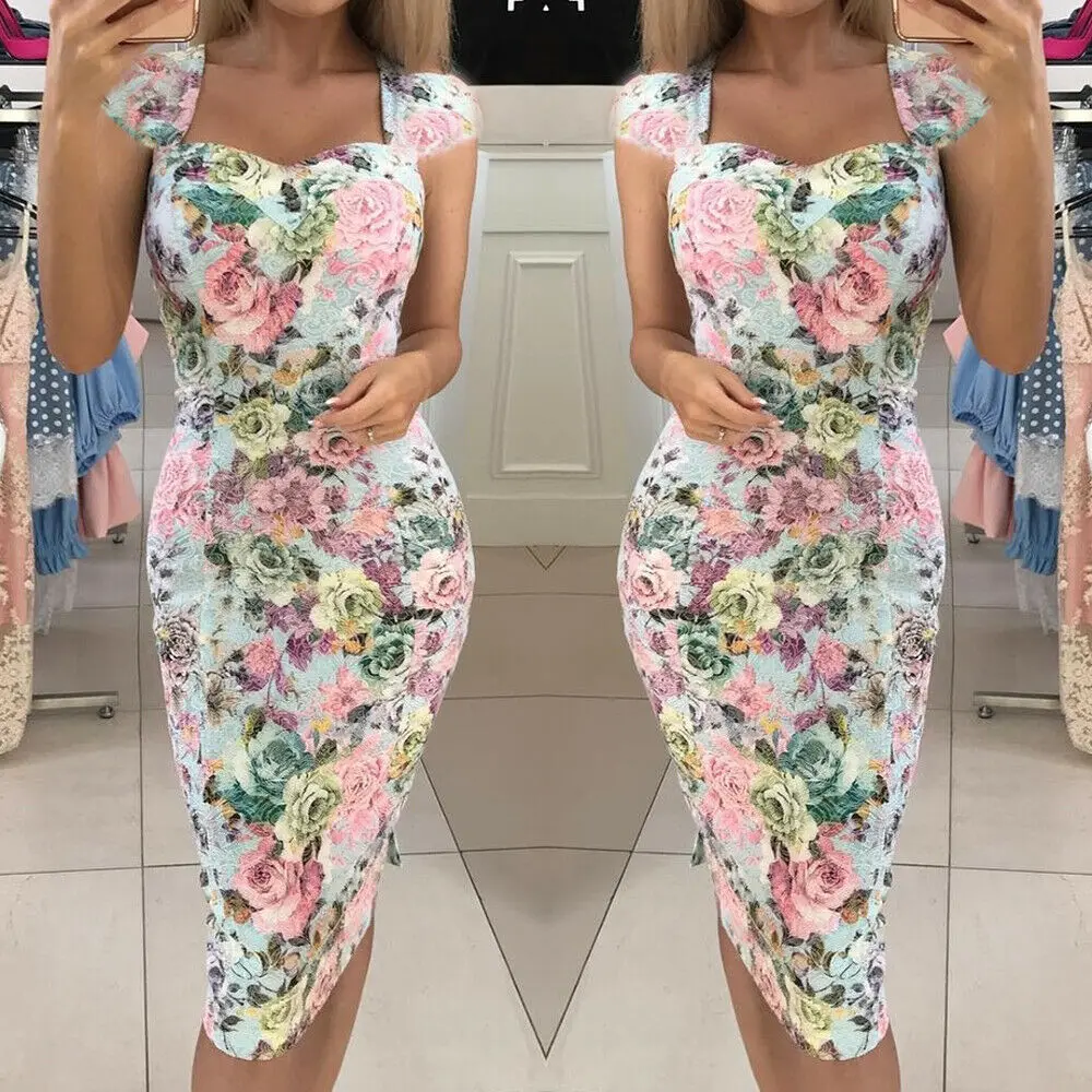 

2019 Hot Women Midi Party Dresses Colorful Floral Print Summer Boho Beach Dress Loose Short Sleeve Dress Vestidos Plus Size XL