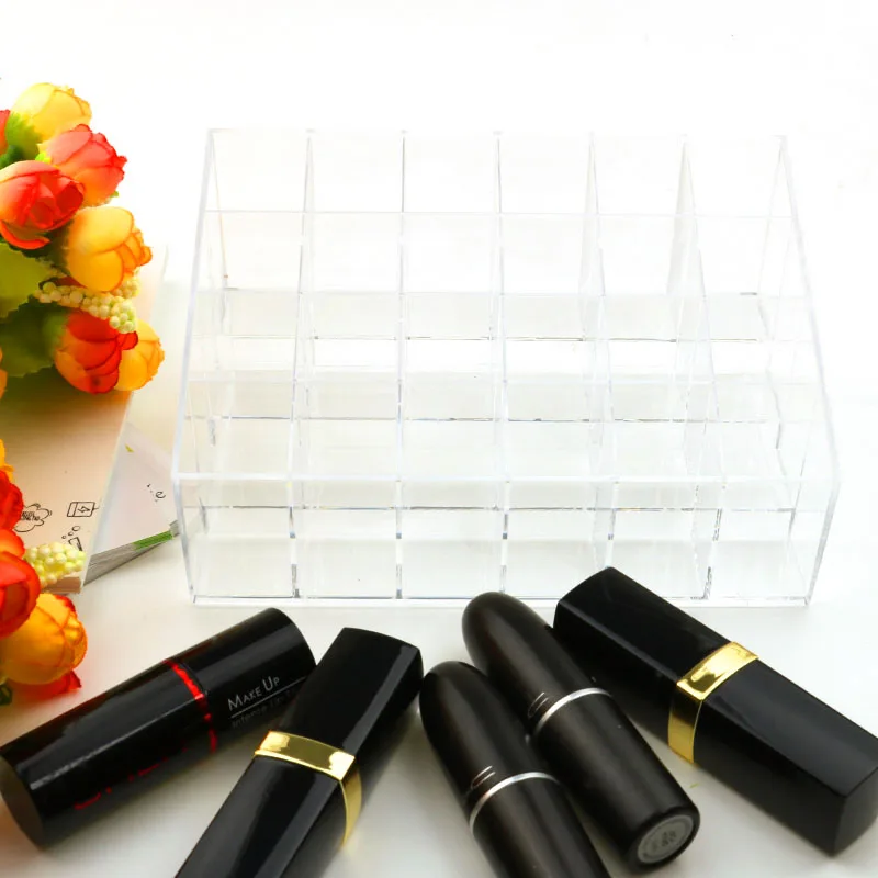 Portable transparent 24 Grids Makeup Storage Box for Lipstick Holder Organizer Nail Polish Display Stand