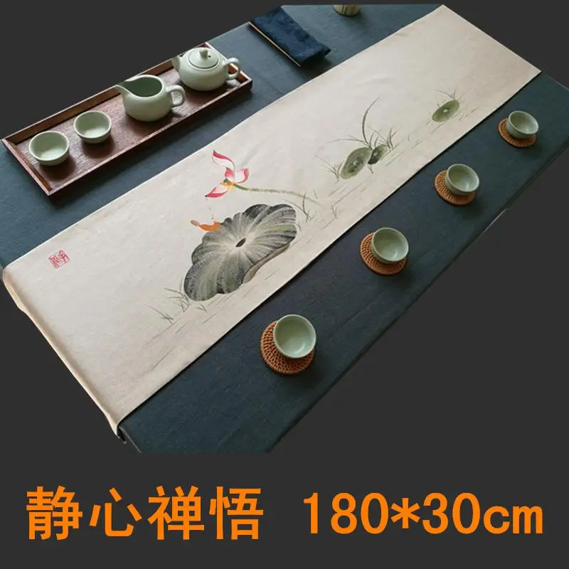 Двухслойный чайный стол Лен дзен ручная роспись ткань коврик флаг из Хлопка Большая церемония на заказ 300*30 см - Цвет: 180and30cm