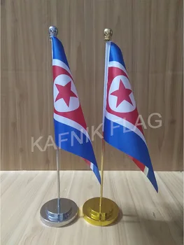 

KAFNIK,North Korea Office table desk flag with gold or silver metal flagpole base 14*21cm country flag free shipping