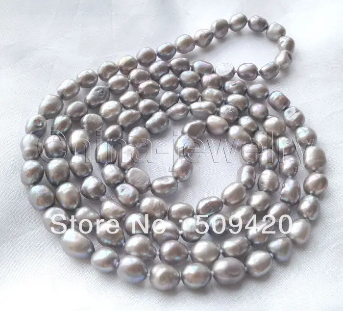 

Free Shipping >> Pretty 44" 9-12mm gray baroque freshwater pearl necklace