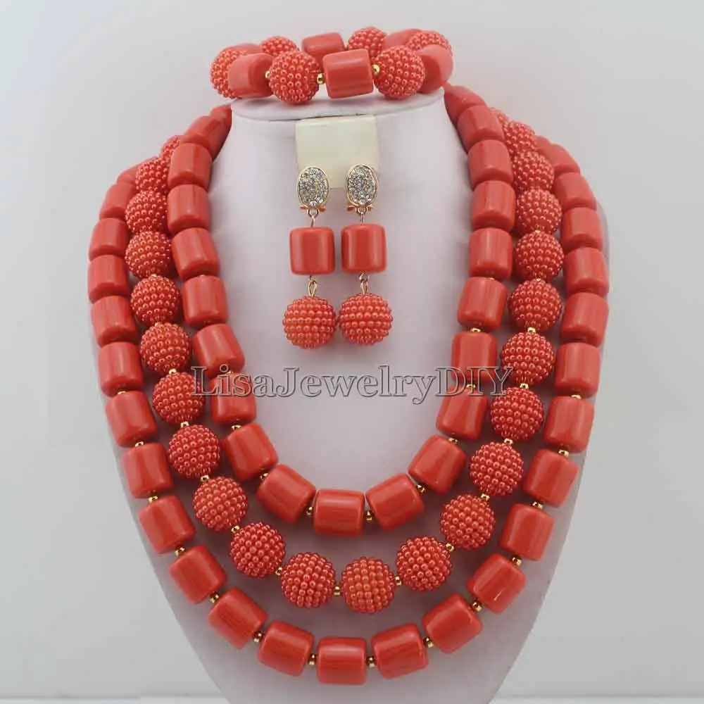 

Amazing Statement Necklace African Beads Jewelry Set For Women Gift Jewelry Necklace Set Coral Beads Free Shipping HD6971