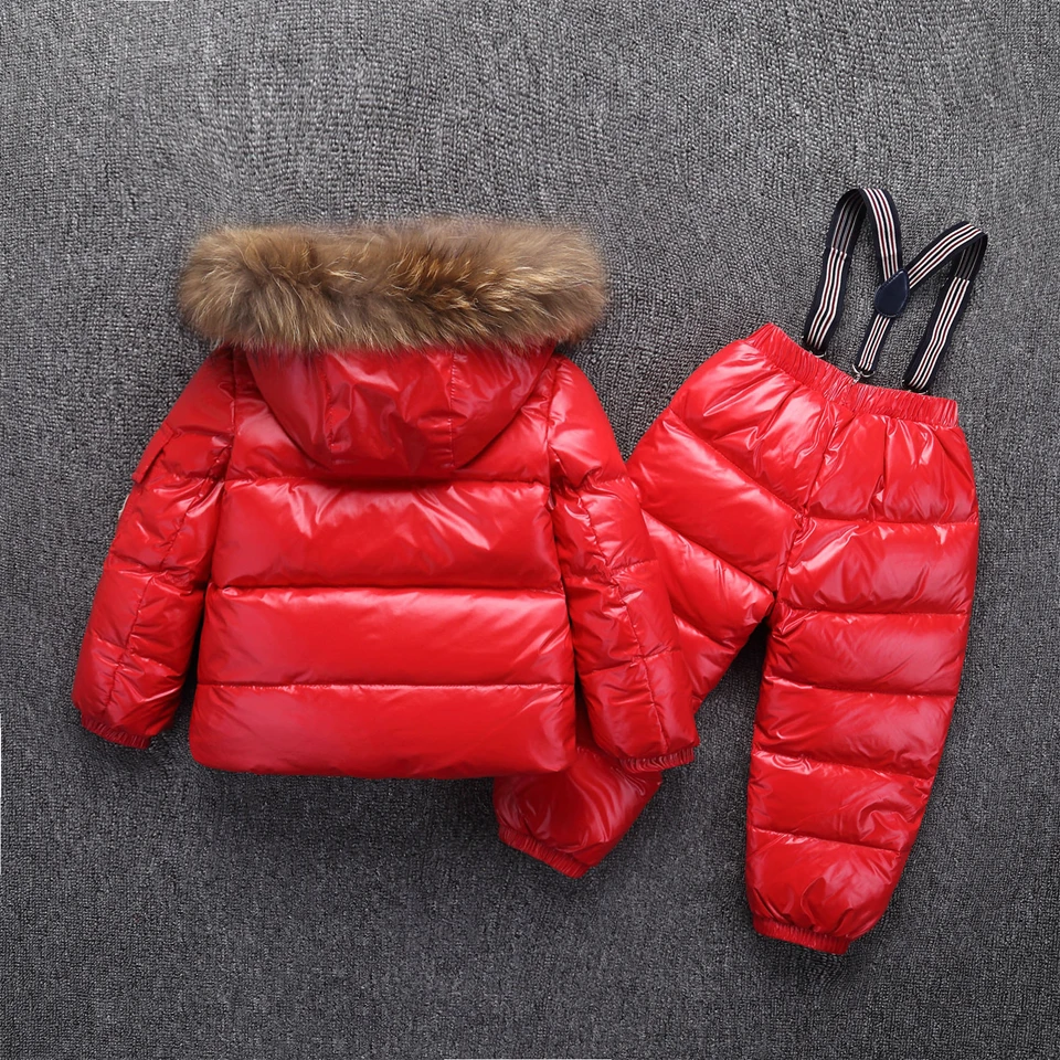 Girls Boy Snowwear Kids Winter Jumpsuit Windproof Waterproof Warm Duck Down Jacket Pants Snowboarding Children Clothing Set Suit