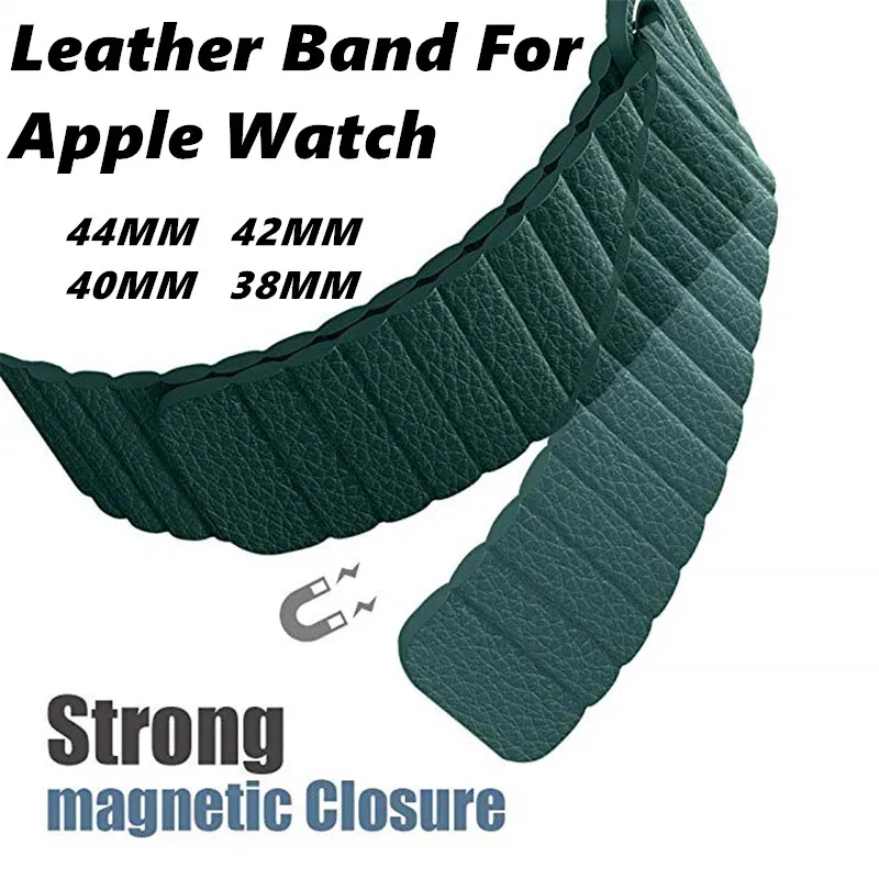 

Magnetic Adjustable Leather Loop Strap For Apple Watch 4 44mm 40mm losure Bracelet Wristband For Iwatch Series 3/2/1 42mm 38mm
