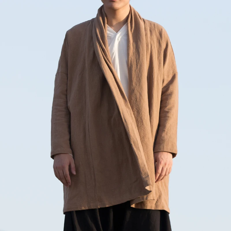 

Chinese Style Cloak Cardigan Coat Male Loose Kimono Overcoat Men Cotton Linen Casual Long Trench Jacket