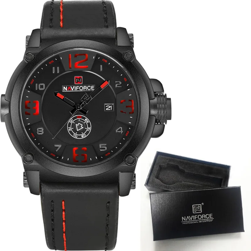  NAVIFORCE Luxury Brand Military Watches Men Quartz Analog 3D Dial Leather Clock Man Sports Watches 