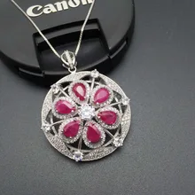 Натуральный красный рубин камень подвеска серебро 925 природный камень кулон Цепочки и ожерелья Модные гортензии круглый женщин девушки ювелирные изделия