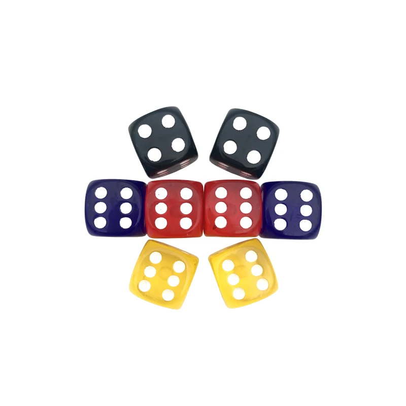 8Pcs 16mm Acrylic Dice Transparent Color White Point Dice Set Round Corner Four Color Hexahedron Table Games D6 Club Board Games