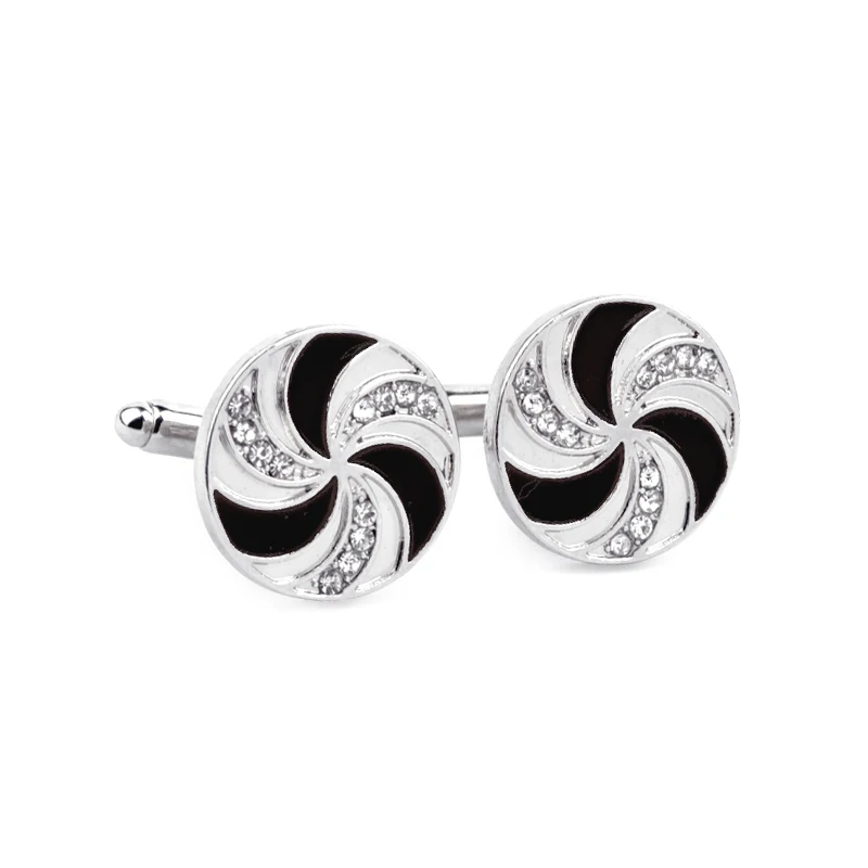 Classic Round Cufflinks For Men Luxury Crystal Rhinestones Black Red