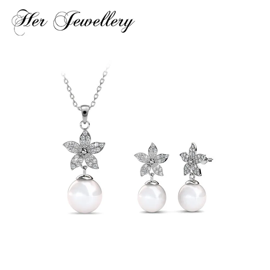 

Her Jewellery Beautiful flower jewelry set pearl earring and pendant necklace for women Made with crystals from Swarovski HS093
