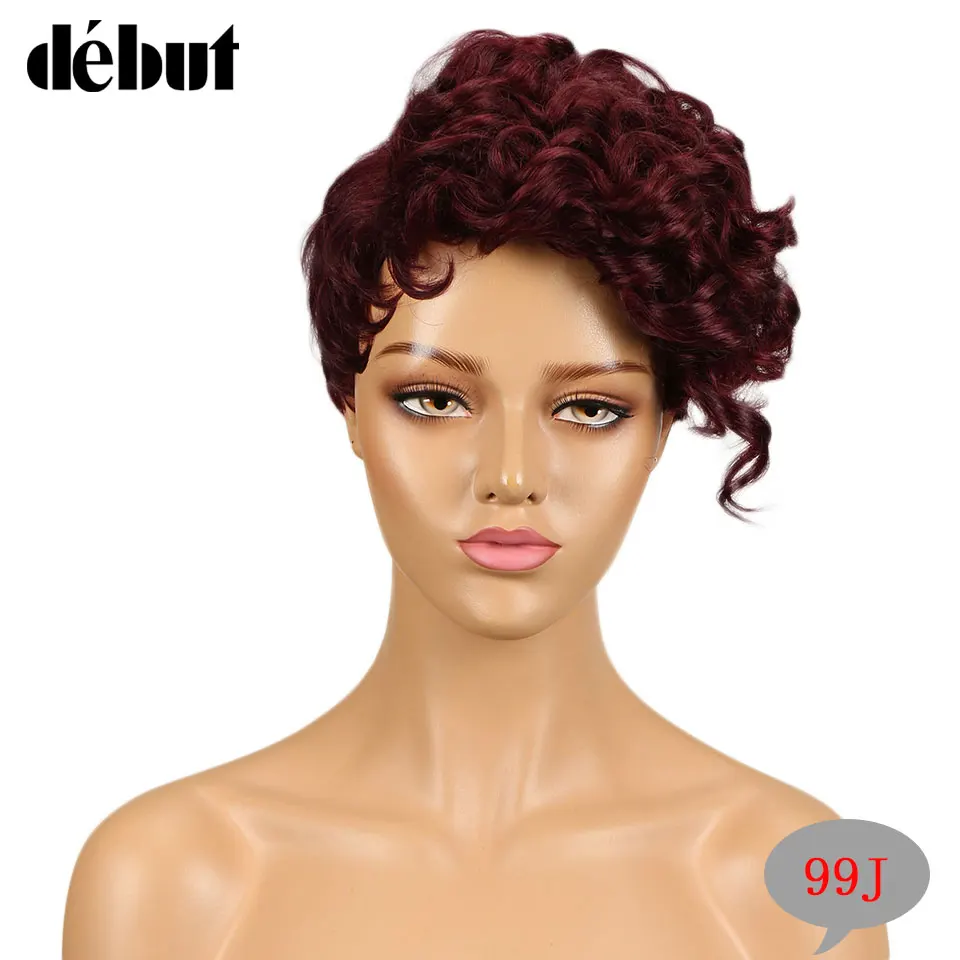 Дебютные короткие человеческие волосы парики с челкой Фэнтези волна волнистые вьющиеся человеческие волосы парик Remy человеческие парики для черных женщин - Цвет волос: # 99J