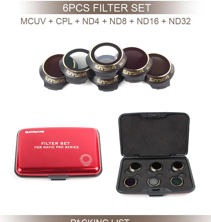 

Multi-Layer Coating Film MCUV/CPL/ND4 ND8 ND16 ND32 Filter Lens Protector for DJI MAVIC PRO & PLATINUM & WHITE