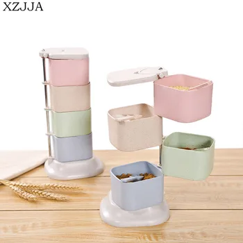 

XZJJA High Quality Creative Stereo Rotary Seasoning Box Kitchen Pepper Salt Container Kitchen Spice Tools
