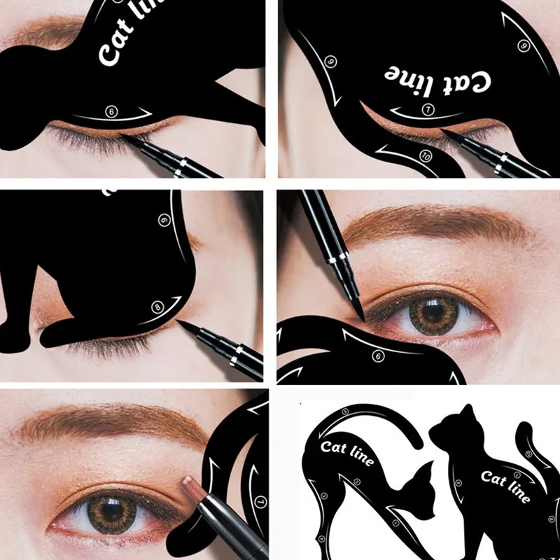 Eyeliner Stencil Hot 2pcs/Set Beauty Eyebrow mold Cat Eye Makeup Tool Models Stamp Template Card for women JAN30 | Красота и здоровье
