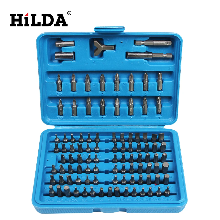 

HILDA 100pcs Security Bit Set Metric Tamperproof Hex Bit Set Power Tools Professional Chrome Car Repair Screwdriver Hand Tool