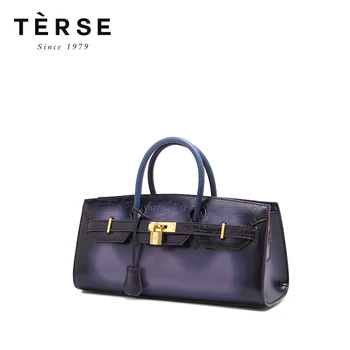 

TERSE Women`s Handbag Genuine Leather Handmade Pillow Totes With Engraving Fashion Luxury Bag for Party , Daily 9575-1