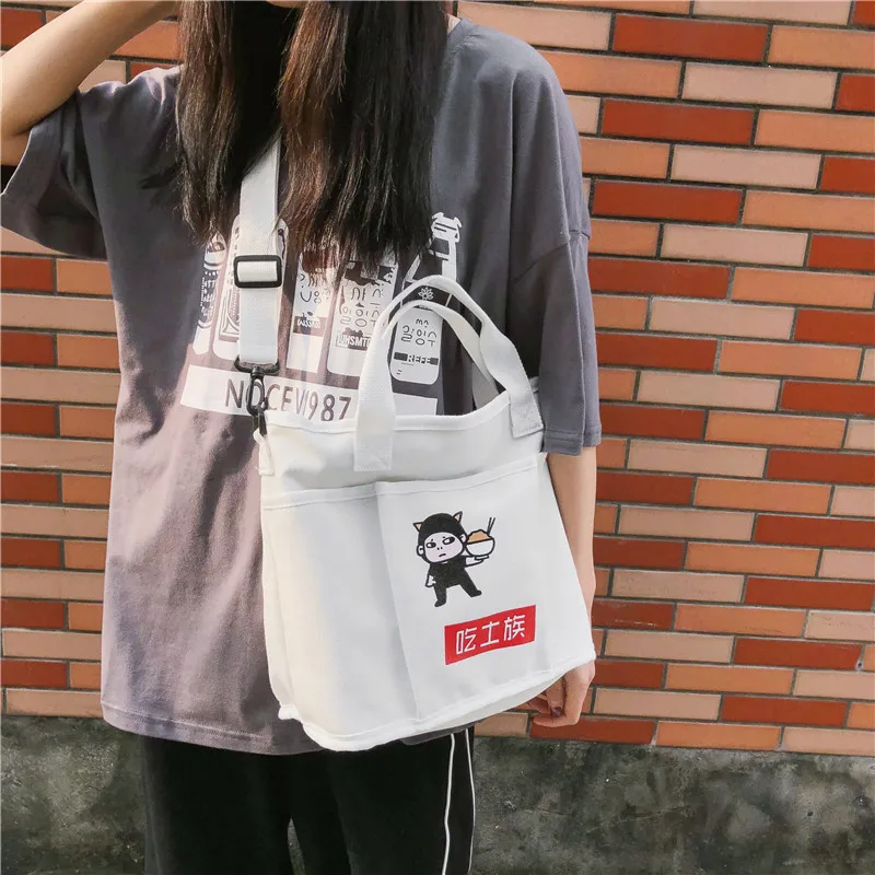 Menghuo High quality canvas cartoon handbag Large capacity Shoulder Bag Preppy Style Ladies Shopping Travel Casual Totes Bags (25)