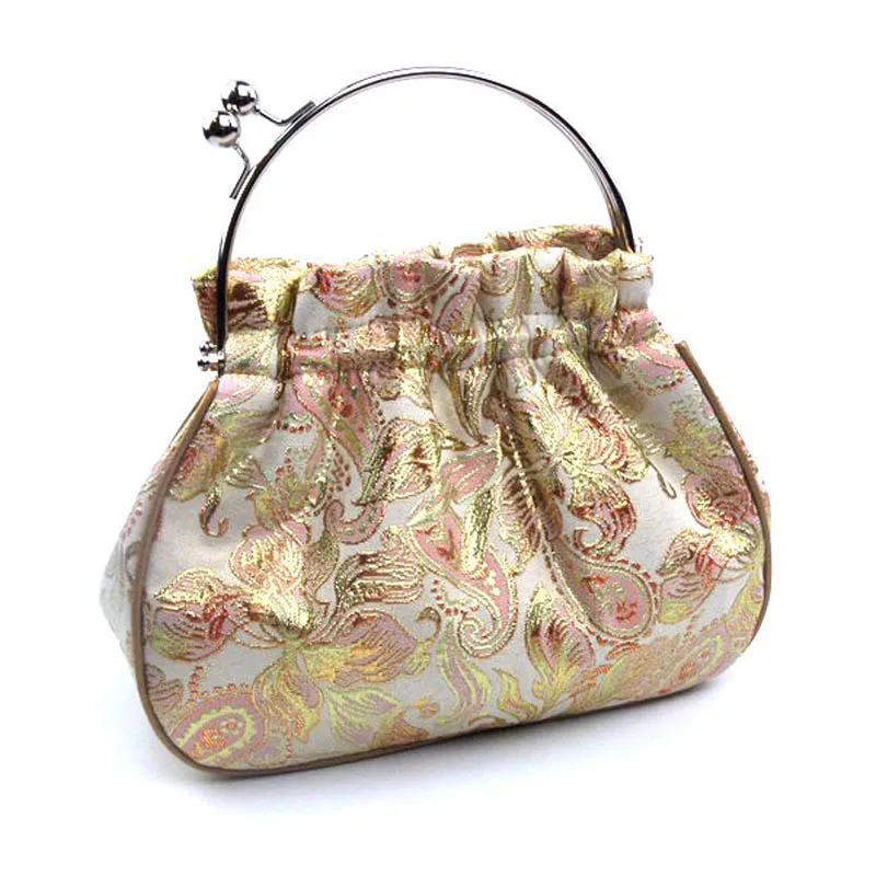 2016 Chinese fashion design brocade women handbag metal frame evening ...