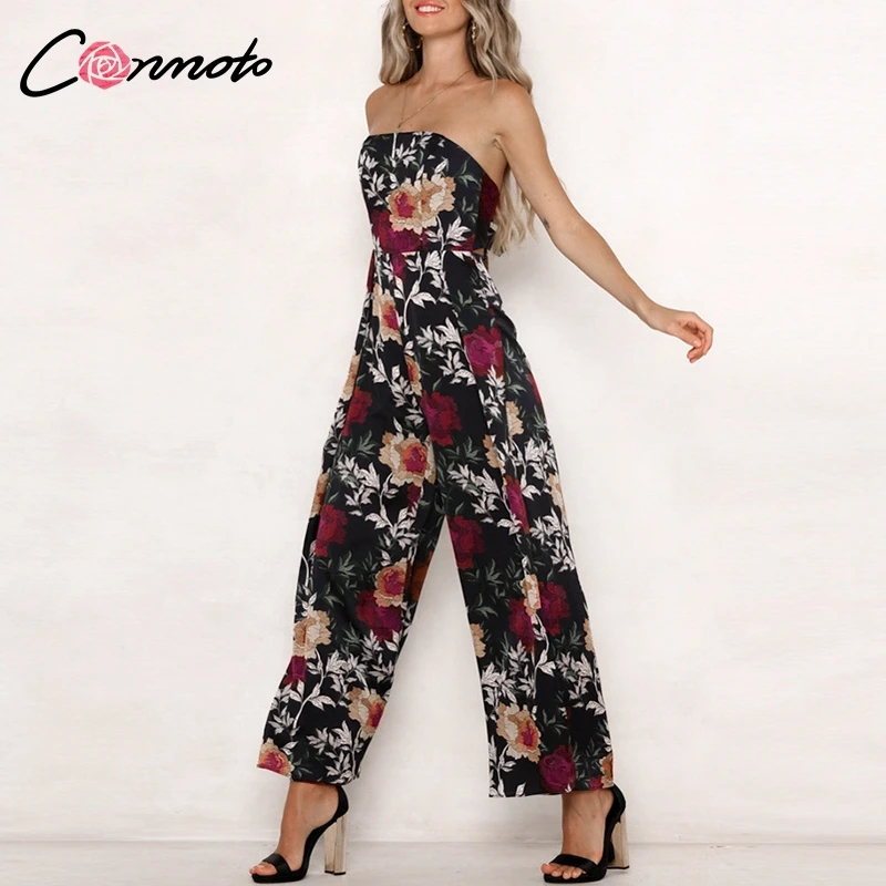 Conmoto, без бретелек, Feminino,, Летний комбинезон, Цветочный, Boho, пляжный комбинезон, широкие, длинные, с открытой спиной, комбинезоны, комбинезоны