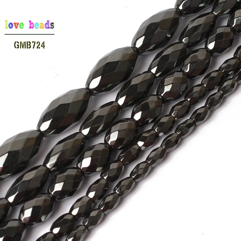 

Natural Faceted Black Hematite Rice Shape Loose Beads for Jewelry Making Bracelet Healing Power 15'' 3x5/4x6/6x9/6x12/8x16mm